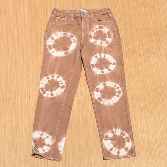 PacSun Denim - Pacsun Jeans Eco Tan Tie Dye Boho Hippie High Waist Raw Hem Mom‎ Jeans 24